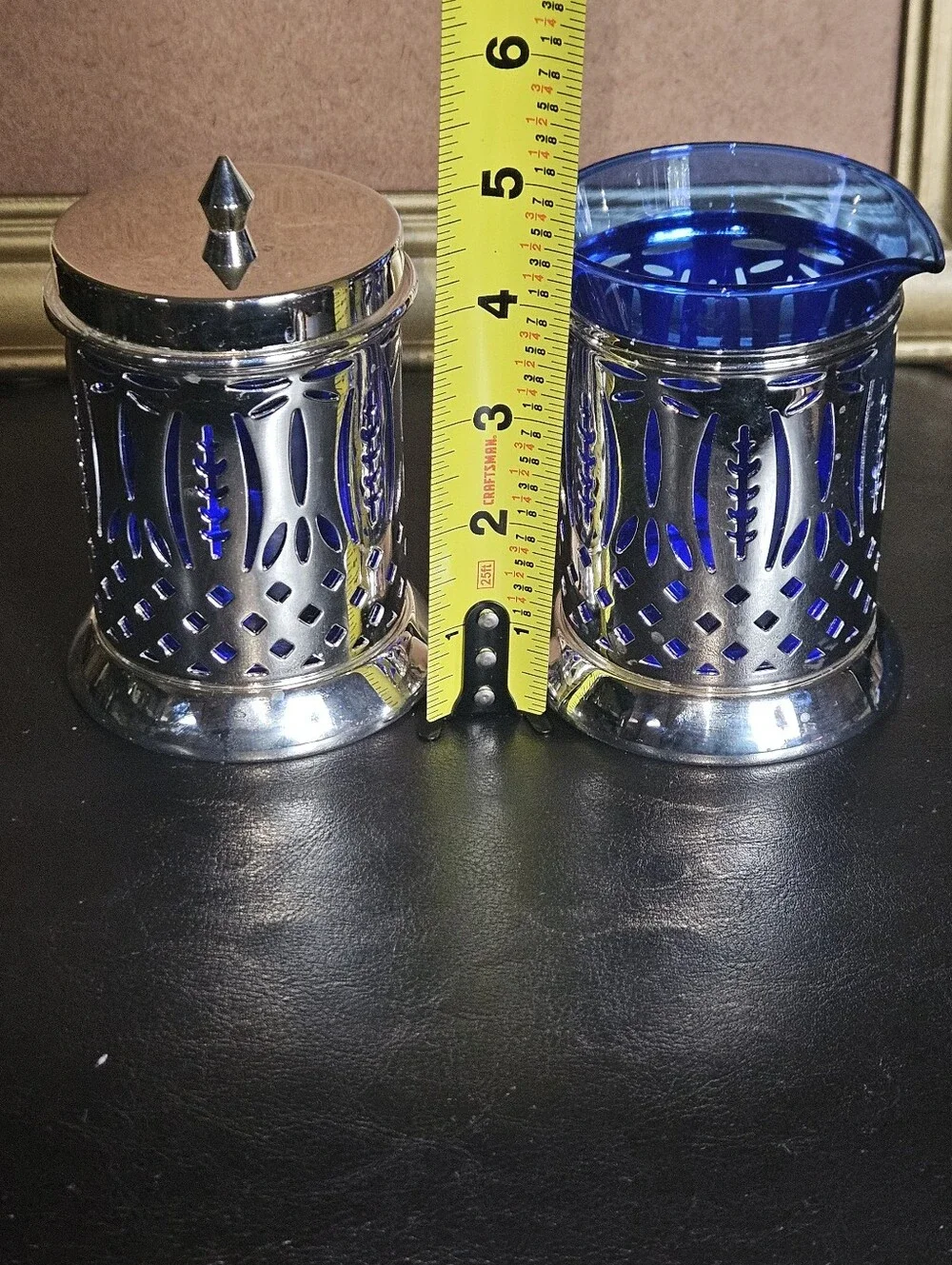 Vintage Avon Royal Sapphire Sugar and Creamer Set Cobalt Blue Glass Inserts